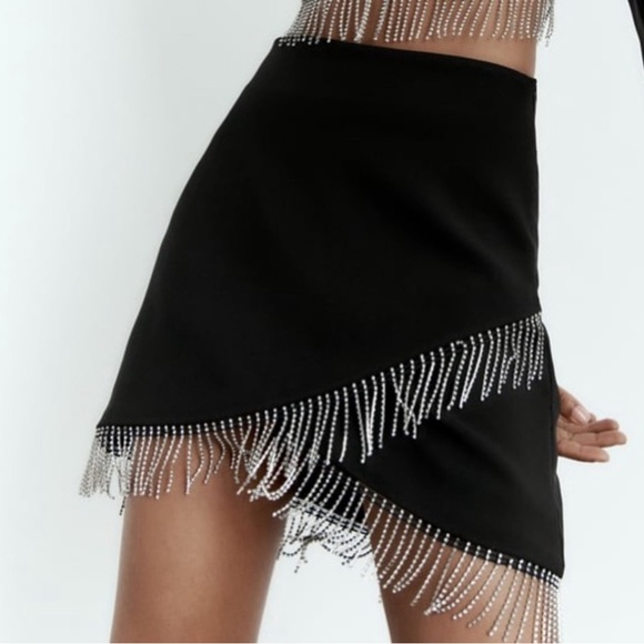 Zara NWT Black Bling Mini Skirt M - Picture 4 of 11